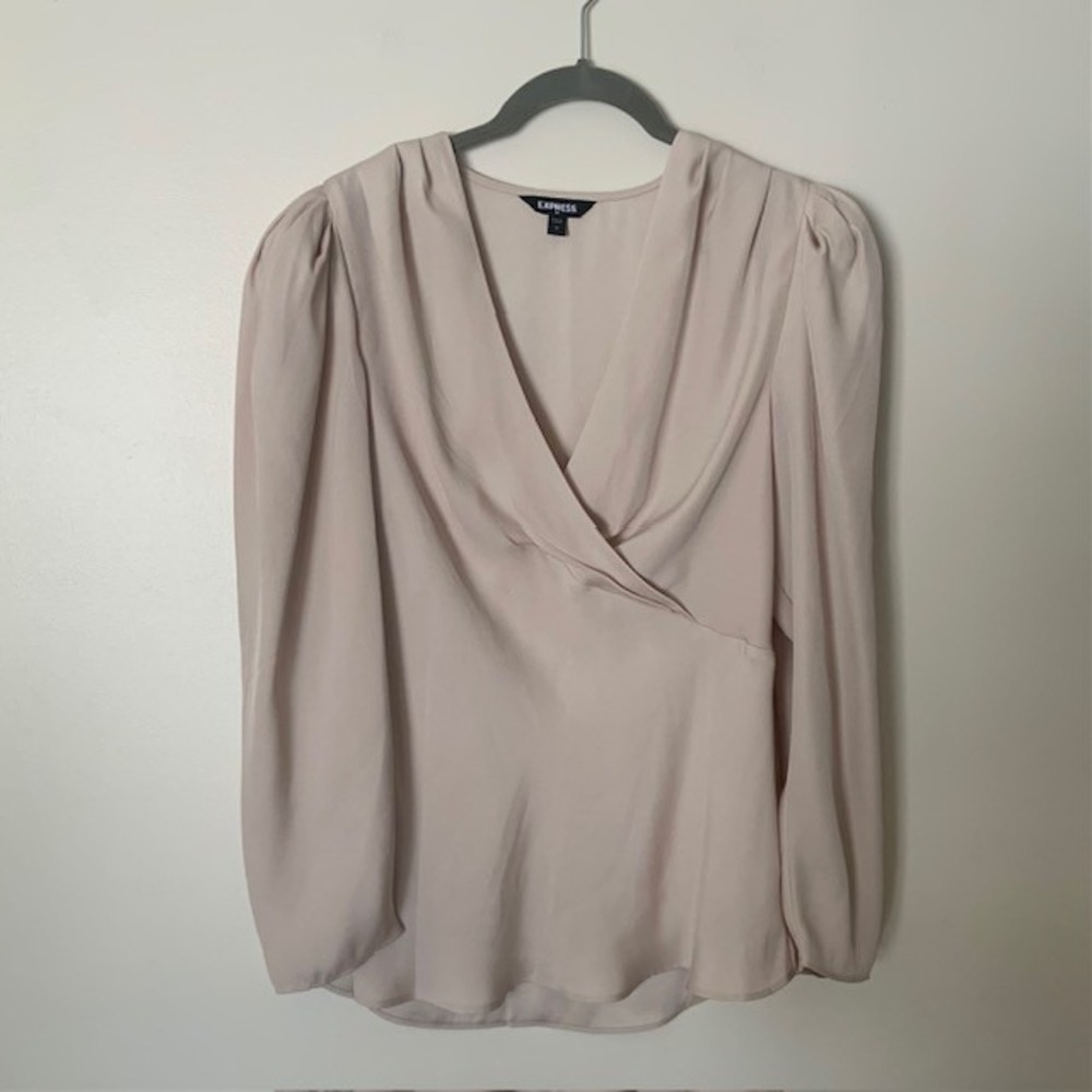 Express Blush Draped V-Neck Wrap Blouse